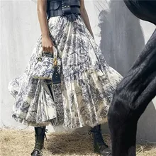 Женская леопардовая длинная юбка с принтом большого гофрированная кайма макси юбки Новинка Весна Лето Высокая талия брендовая юбка с рюшами красная