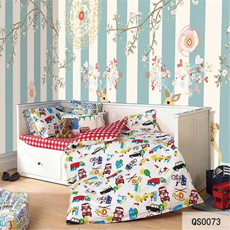 

Custom Fabric & Textile Wallcoverings For Walls Matt Silk For Kids' Bedroom murals Deer Flower Stripe Seamless Home Decor Photo