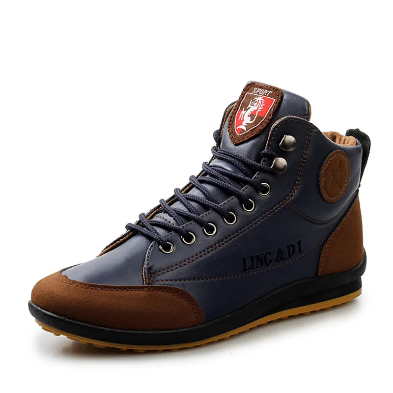 

New 2019 Men's Leather Boots Fashion Autumn Winter Warm Cotton Brand Ankle Boots Lace Up Men Shoes Free Shipping 39-46
