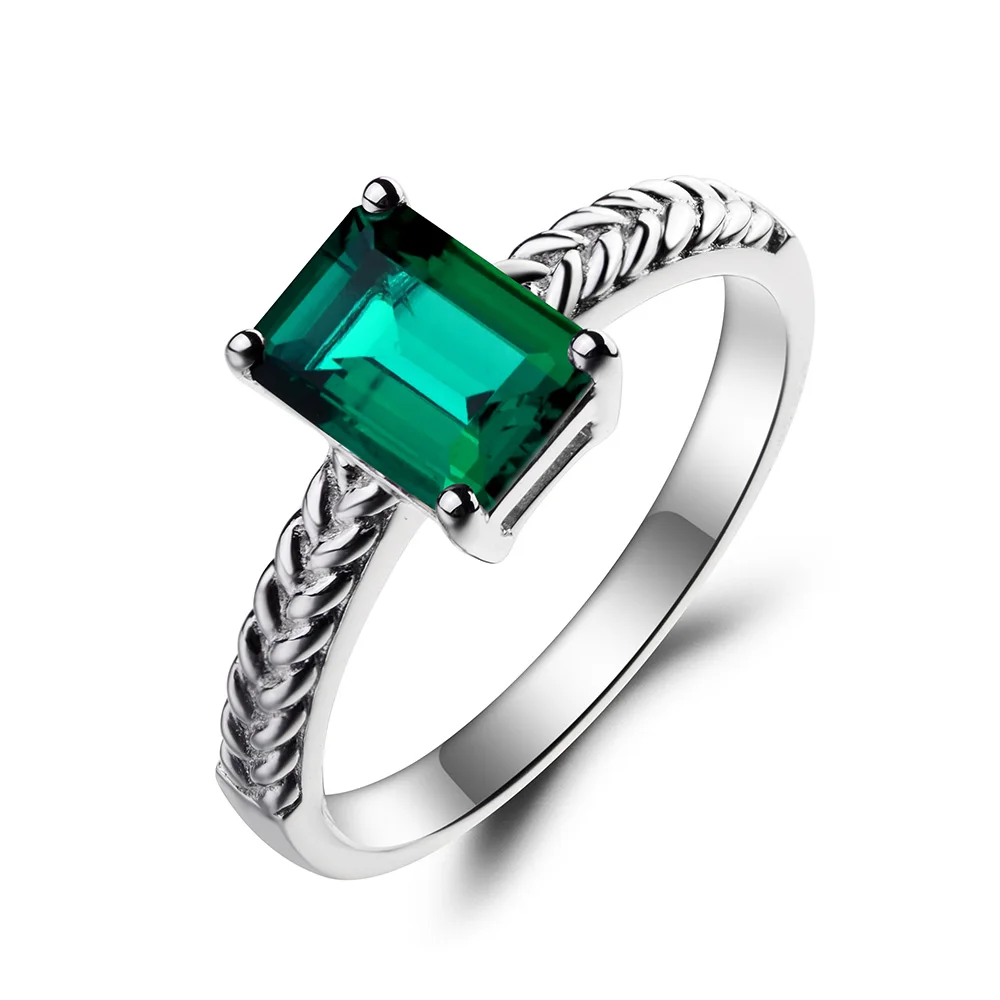Лейдж ювелирные изделия Изумрудный Обручение кольцо Изумрудное кольцо зеленый камень может камень стерлингового серебра 925 кольцо
