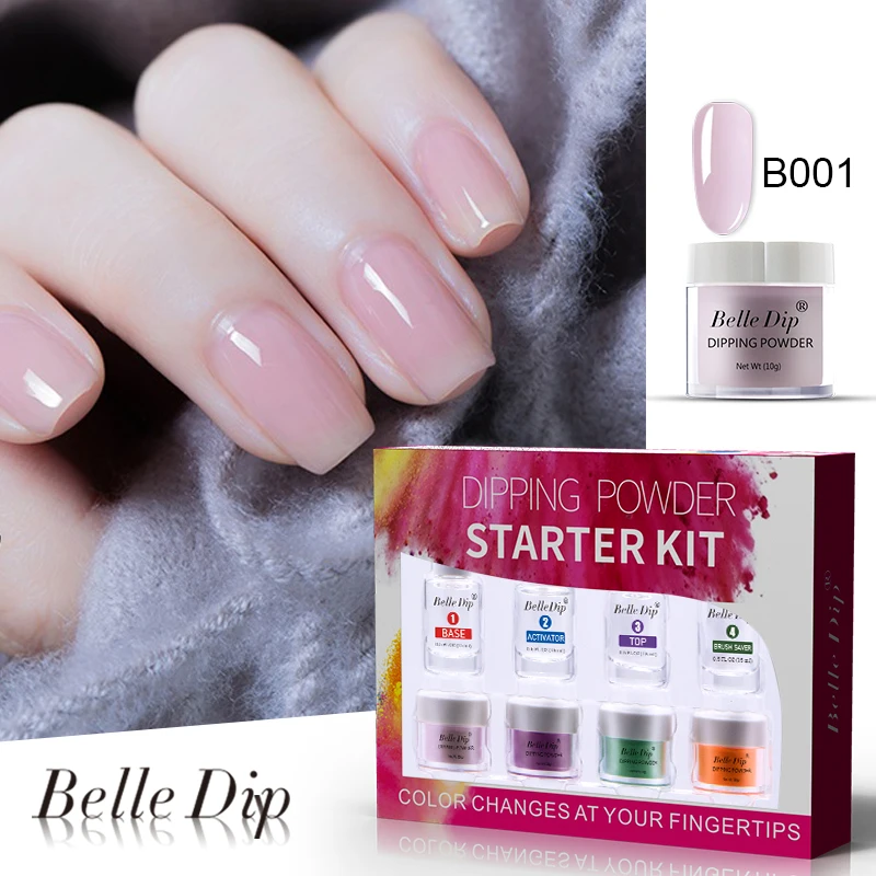 

BELLE DIP dip powder starter kit 10g 15ml long lasting no need UV light glitter color dip powder set nail art decoration