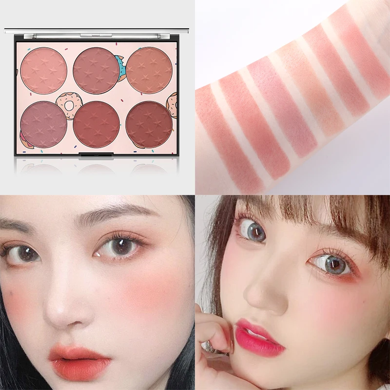 

Rectangular 6 Color Light Luxury Color Blush Dish Makeup Blush Powder Palette Easy to Wear Face Contour Beauty Cosmetic Blusher