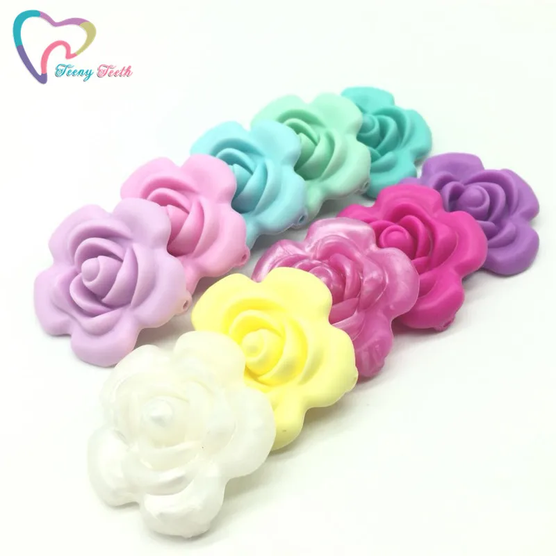 

Teeny Teeth 20 PCS 3D Silicone Rose Flower Pendants Loose Beads BPA Food Grade Silicone Teething Chew DIY Necklace Rose Beads