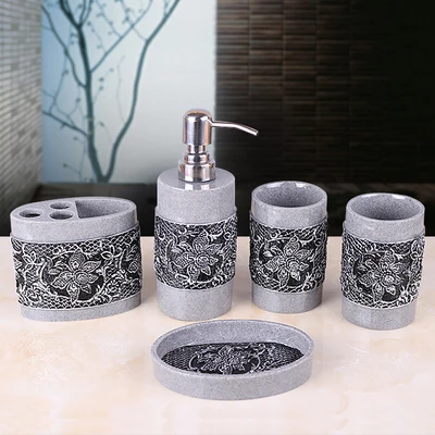 

European geometric ceramic bathroom decorative accessories couple bathroom ware soap dispenser toothbrush holder bathroom suppli