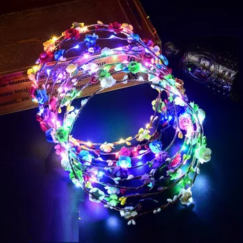 

12pcs/set Flashing LED Glow Flower Crown Headbands Light Party Rave Floral Hair Garland Wreath Wedding Girl Headpiece decor