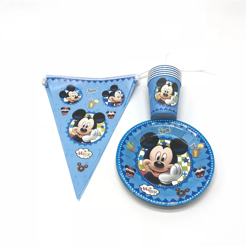 

36Pcs/Lot Mickey Mouse Disposable Disney Cartoon Banners Child Birthday Theme Party Paper Cups+Plates+Flags Decoration Supply