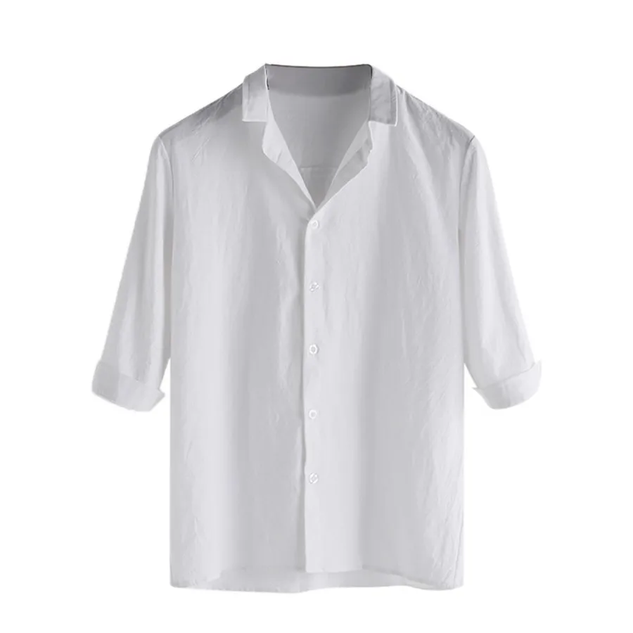 2019 Men's fashion surfing shirt solid color cotton cropped sleeve shirt swimming suit for men long camisa camiseta  surf 30J22 (16)