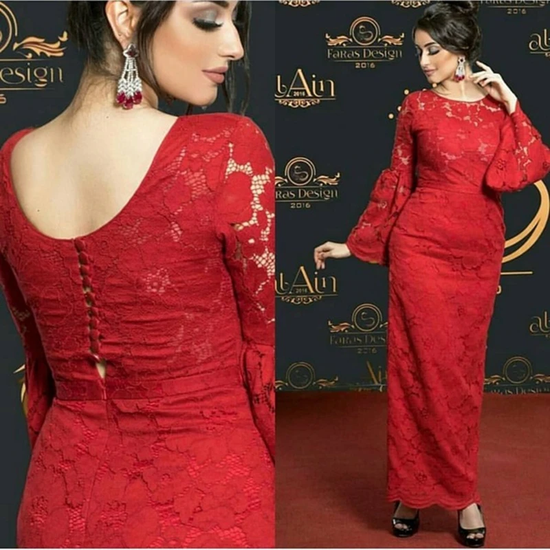 Новое поступление красное кружевное вечернее платье для мусульманских женщин 2019 с длинным рукавом вечернее официальное платье Вечерние