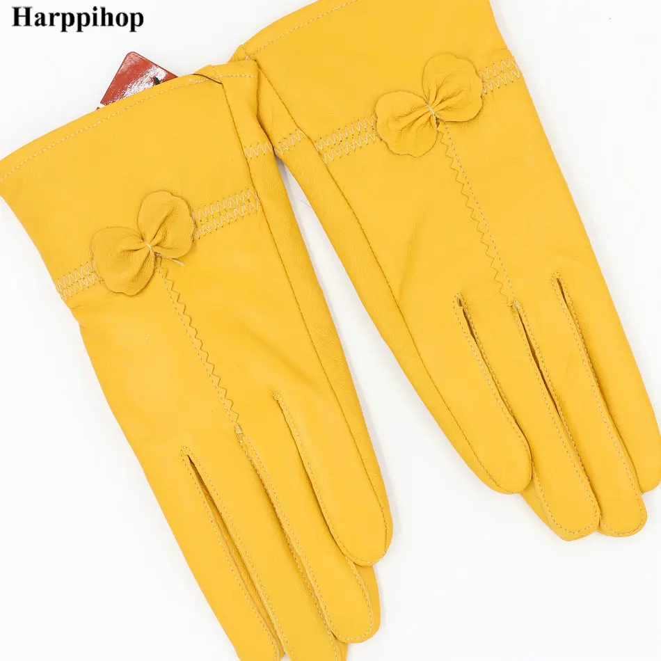 High quality Women's fashion winter gloves For Ladies' More warm Add wool gloves female cape glove Women Genuine leather Gloves