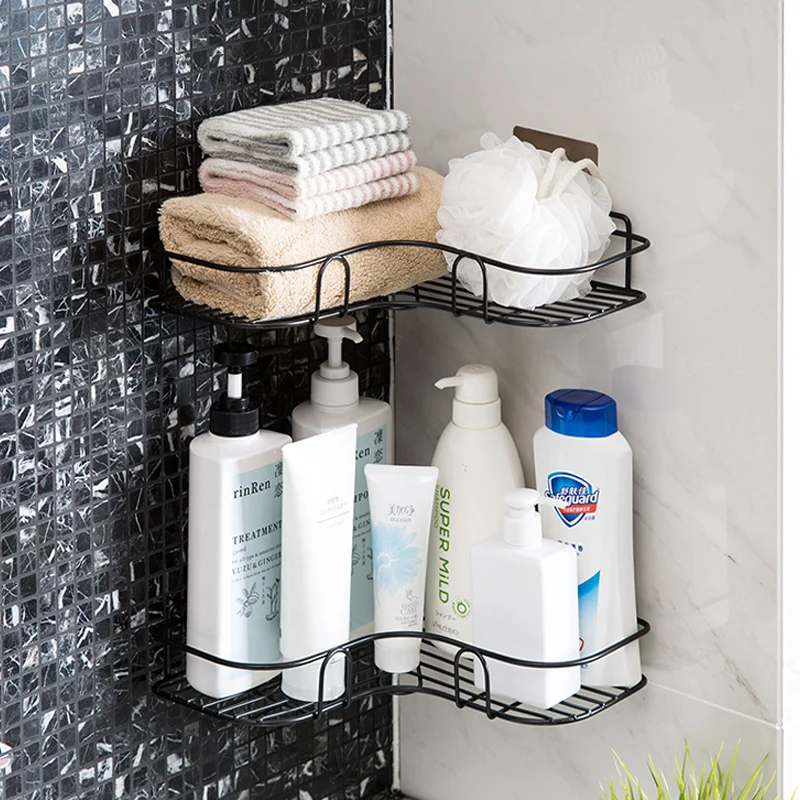 لكمة خالية رف الزاوية الحمام جدار غسل رف الحمام سلس الحائط ترايبود الحمام تخزين الرف