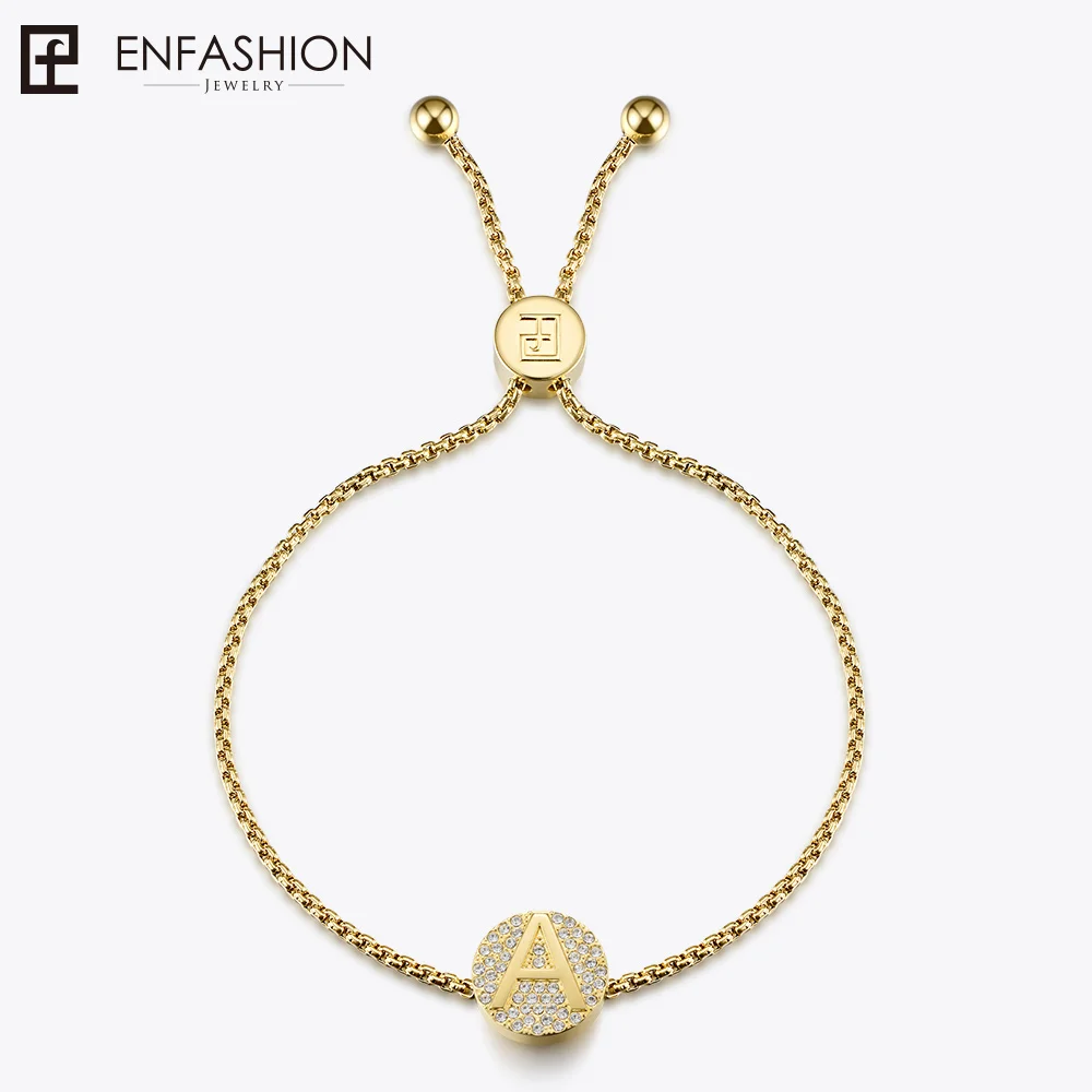 

Enfashion Play Series Crystal Initial Letters Screw Charm Bracelets Gold color Chain Bracelet For Women DIY Jewelry 70018004