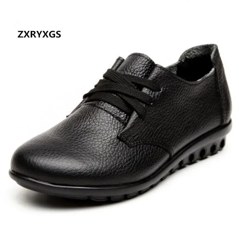 

2019 new spring shoes women flats soft genuine leather shoes woman plus velvet winter shoes flat non-slip casual shoes plus size