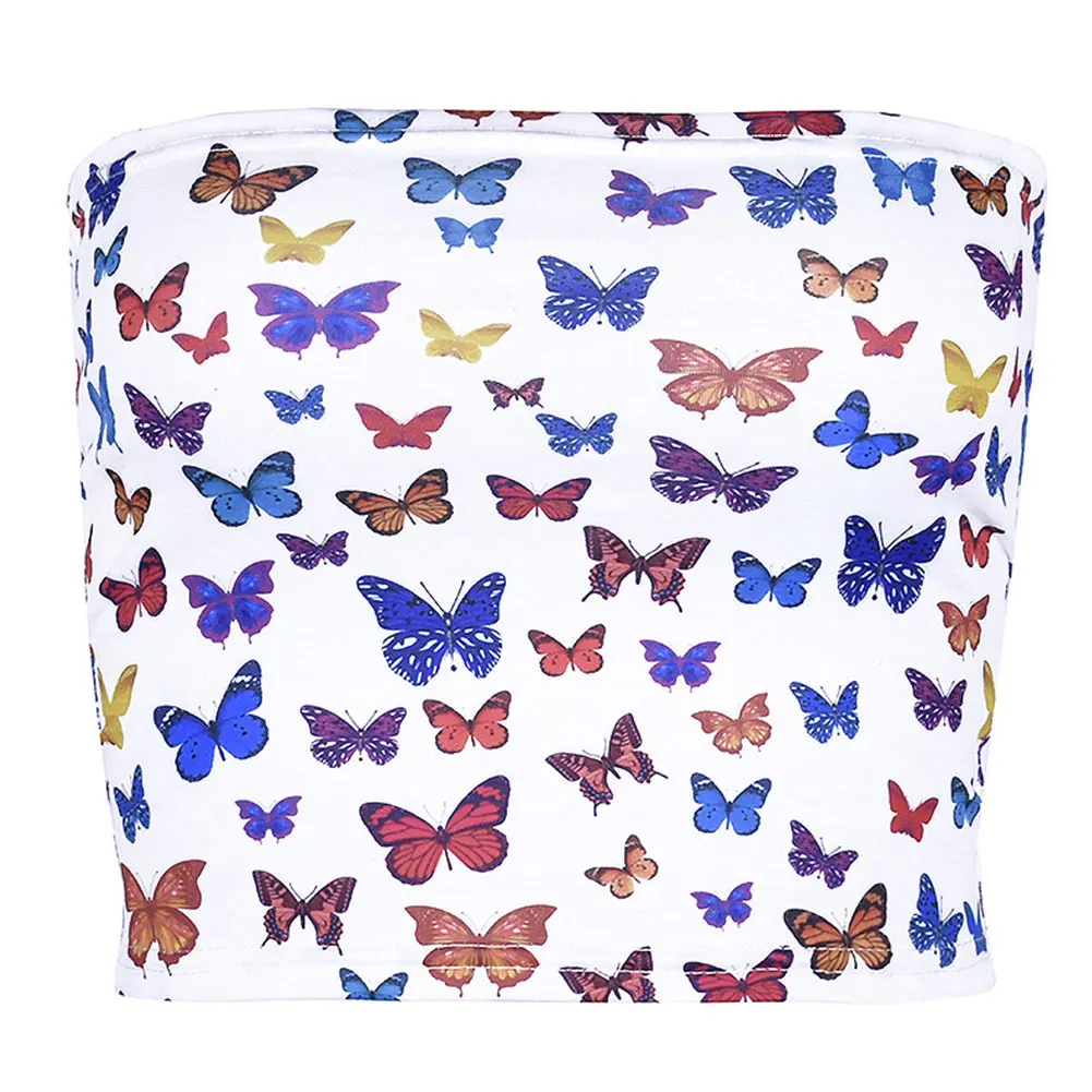 

Woman Sexy Fashion Elastic Summer Tops Polyester Soft Butterfly Vest Tube Top Slim Wrapped Print