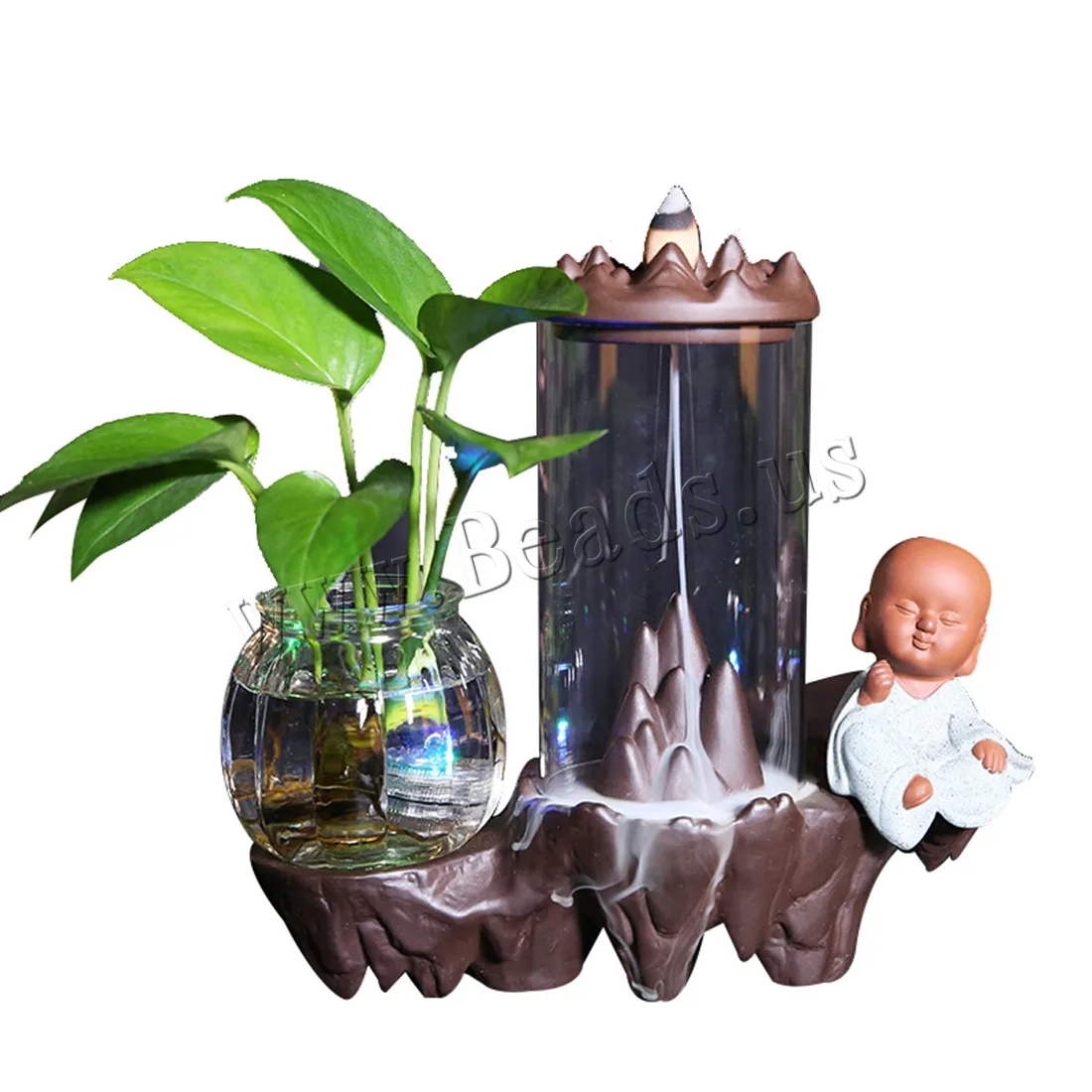 Home Decor Little Monk Waterfall Backflow Incense Burner Ceramic Incense Holder Censer With Vase Use In Home Office Teahouse