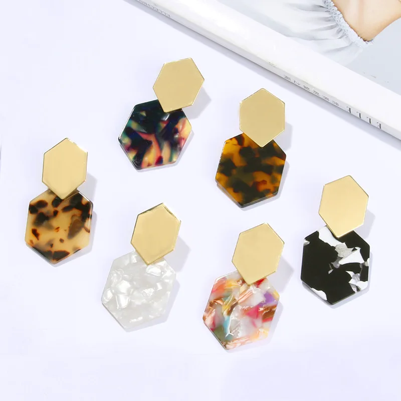 

Colorful Resin Acrylic Round Dangle Earrings for Women Unique Design U Shape Statement abalone shell Earrings Wedding Jewelry