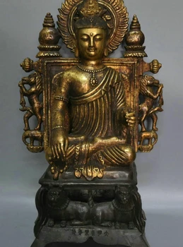

24"China Tibet Bronze Buddism godness Guanyin Buddha Lion Beast Kwan-yin Statue