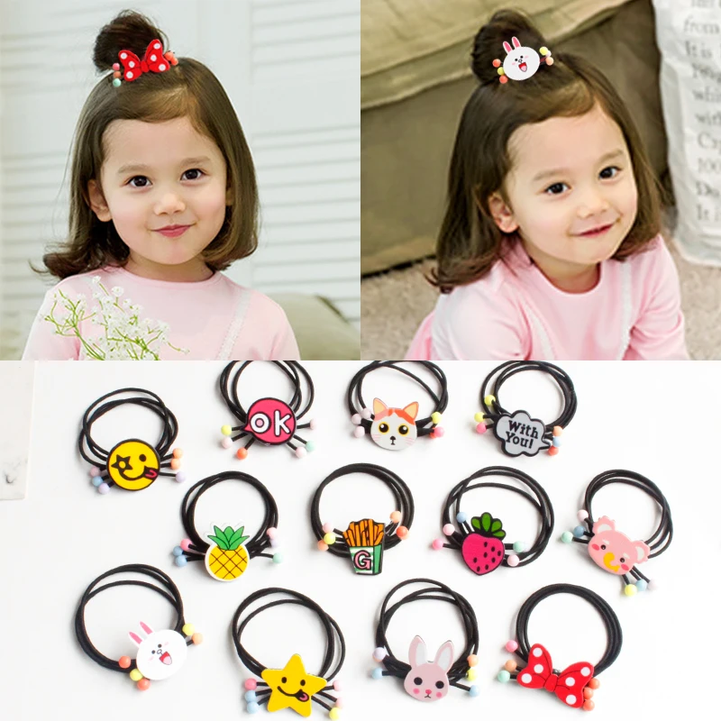 

High Quality Elastic Children's New Cartoon Rubber Band Girls Elastic Hair Bands Acrylic Bear Bow Star Hair Rope Ponytail Holder