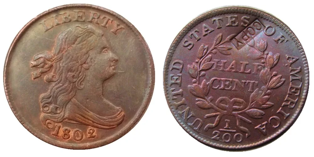 

US 1802 DRAPED BUST HALF CENTS 100% Copper Copy Coin
