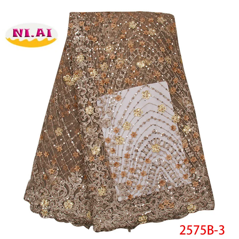 

2019 Top-end luxury heavy handmade beaded embroidered African french tulle lace fabric high quality for Nigerian dress XY2575B-3