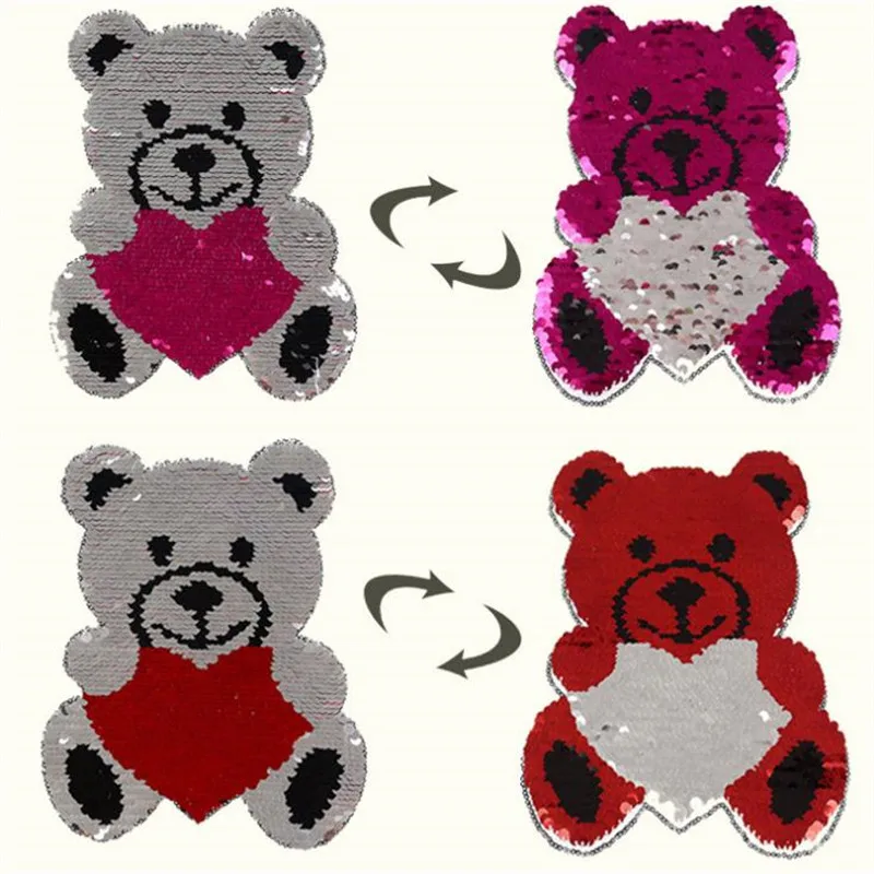 

Reversible change color sequins patch deal with it clothes 22cm cartoon baby bear patches for clothing t shirt women stickers