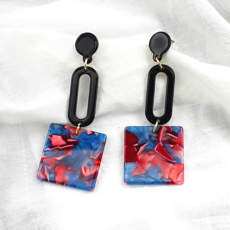 

Square oval stitching geometric pendant earrings Mottled pattern European and American jewelry Personalized creative jewelry