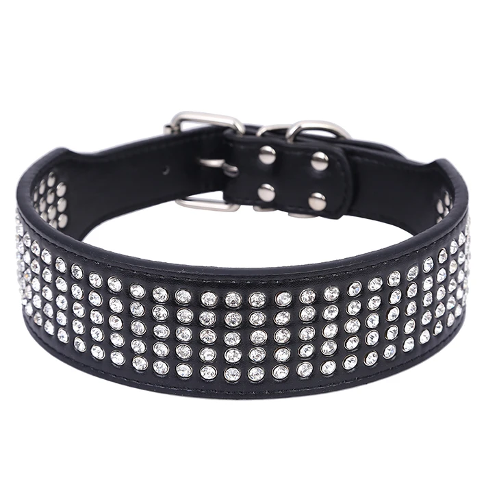 2 Inch Wide Rhinestone Large Size Dog Collar Drilling of Five Water Bling Big Dog Collars Pink