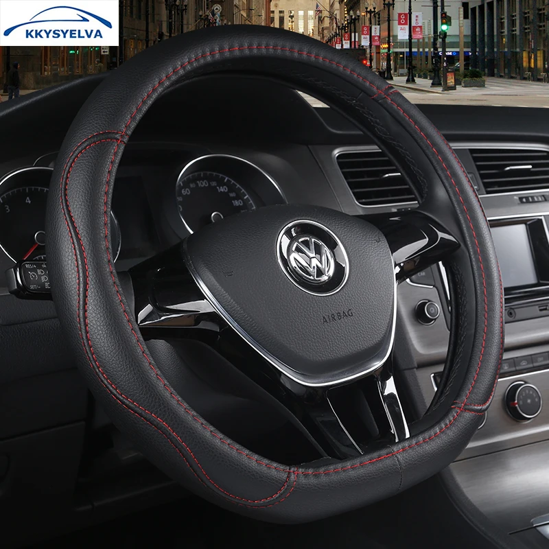 

KKYSYELVA D Shape 4 Colors Leather Car Steering Wheel Cover for For VW GOLF 7 Auto wheels Covers Interior Accessories
