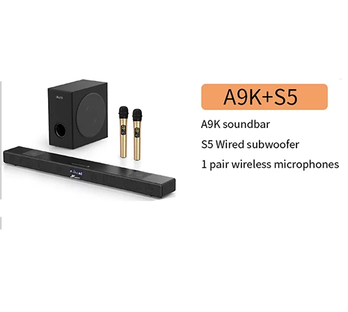 60 Вт A9K беспроводной Саундбар с беспроводным микрофоном K tv сабвуфер Bluetooth Звуковая Панель для ТВ динамик домашний кинотеатр бас AUX TF USB - Цвет: A9K and S5