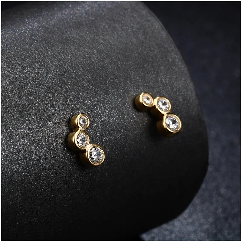Fengxiaoling 925 пробы серебро три круглыми точками соединения серьги с цирконием кубической огранки для Для женщин модные вечерние ювелирные изделия