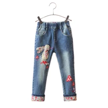 Штаны для девочек г. Новые детские повседневные джинсы с вышитыми рисунками и цветочным принтом, штаны для девочек, новые джинсы для детей на весну и осень