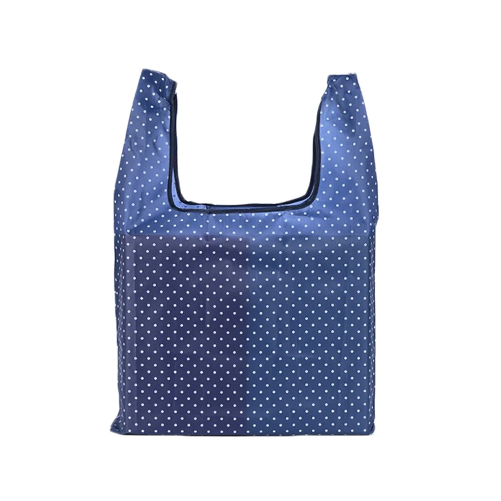 Durable Reusable Shopping Bags Striped Polka Dots Environmental Tote Handbag Large-capacity Storage Folding Eco Bags Grocery Bag - Цвет: Синий