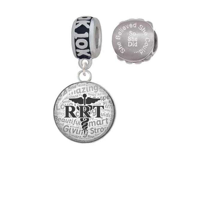 Silvertone Domed Black RRT 10K Run She Believed She Could Charm Beads (Set of 2)