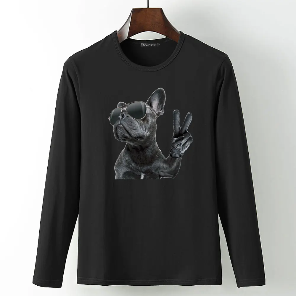 Модная мужская футболка в стиле рок, одежда, футболки в стиле хип-хоп, топы с длинными рукавами, черно-белые Забавные футболки с принтом собаки, с животными, Poleras Hombre - Цвет: A90-O-Black