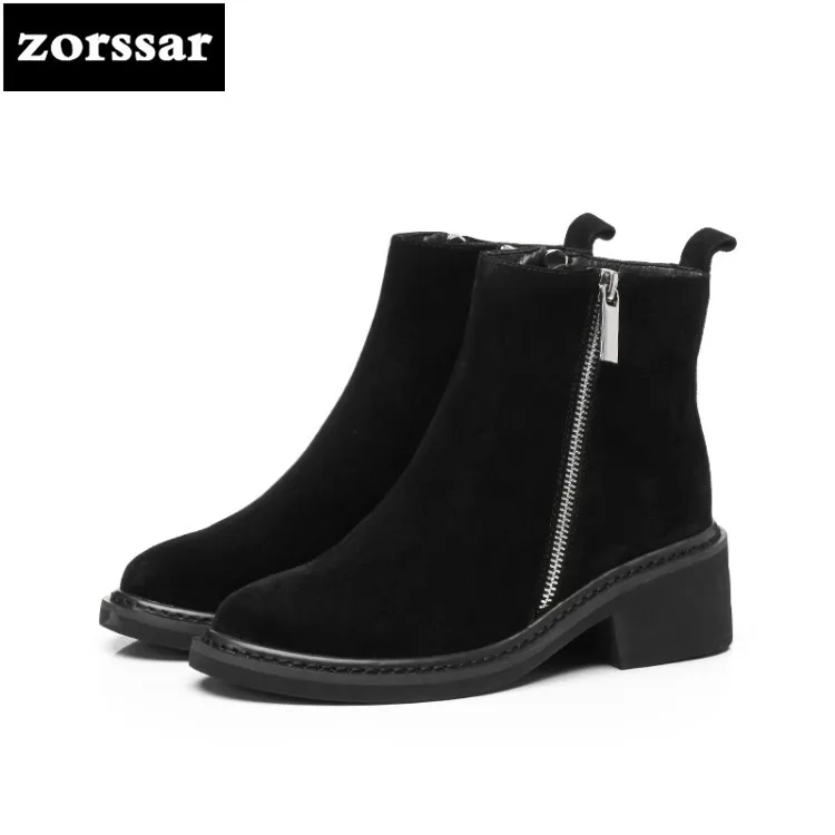 

{Zorssar} winter women shoes high heels ankle boots 2018 New high quality Suede Leather Chelsea boots fashion Female Boots