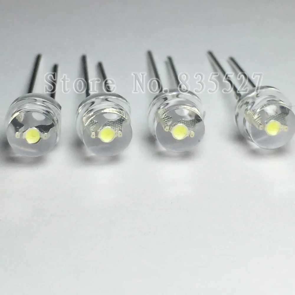 Lot de 100 diodes électroluminescentes (LED), 5mm, F5, blanc pur, 1600-2000MCD, perles de lampe en chapeau de paille, super lumineuses, pour bricolage