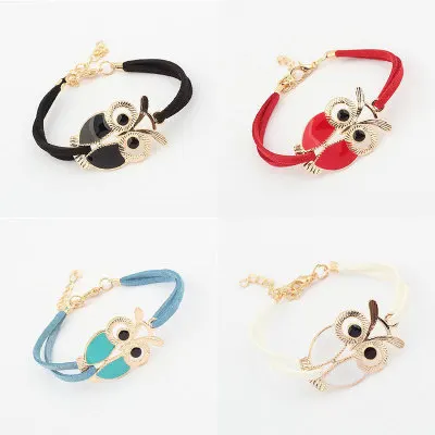 

Japanese and Korean style women's multicolor leather rope fashion bracelet owl pulse bracelet holiday gift jewelry