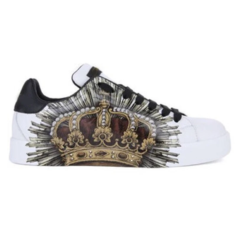 

Genuine Leather Shoes Women Luxury Designer Crown Graffiti Loafers Casual Flat Shoes Cover Feet Women's Single Shoes