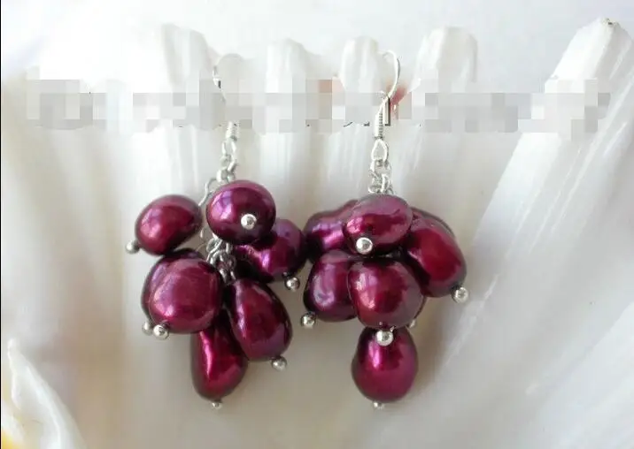 

Free Shipping >> stunning 10mm baroque purple freshwater pearl dangle grape earrings silver m428