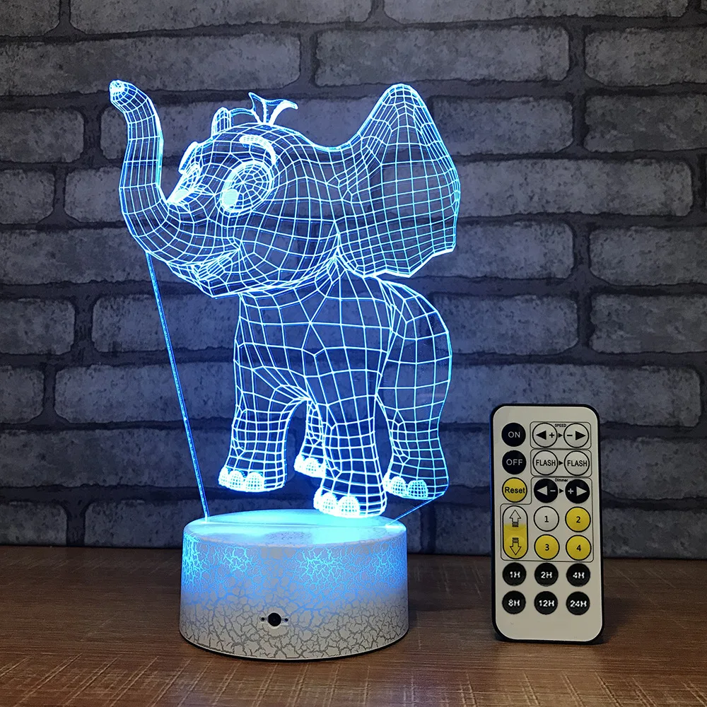 

Usb Rechargeable Elephant Night Lamp Creative Colorful Remote Control Bedside 3d Light Fixtures Novelty Kids Lamp