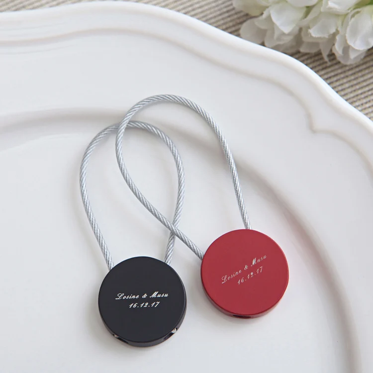 Free Logo Printing Personalized Steel Material Rope round Keychain wedding party favors guest gift