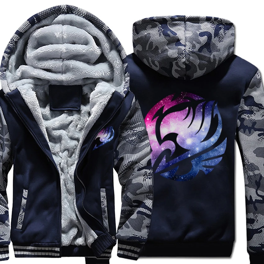

New Winter Thick Hoodies For Men 2022 Hot Anime Fairy Tail Print Sweatshirts Harajuku Unisex Hoodie Starry Sky Zipper Jacket Top