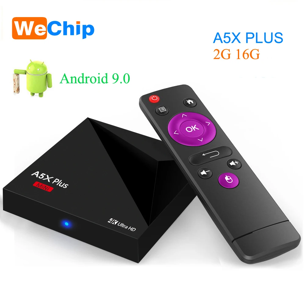 Wechip A5X Plus Мини Смарт ТВ приставка Android 9,0 2 Гб 16 Гб RK3328 Rockchip 2,4G wifi 100M LAN HD 2,0 телеприставка 4K HD медиаплеер