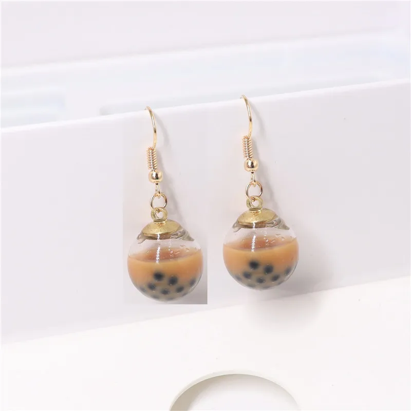 Personality Resin Milk Tea Drink Earring Girls Gifts Colors Candy Color Creative Unique Bubble Tea 45 Colors Drop Earrings 1Pair - Окраска металла: 1