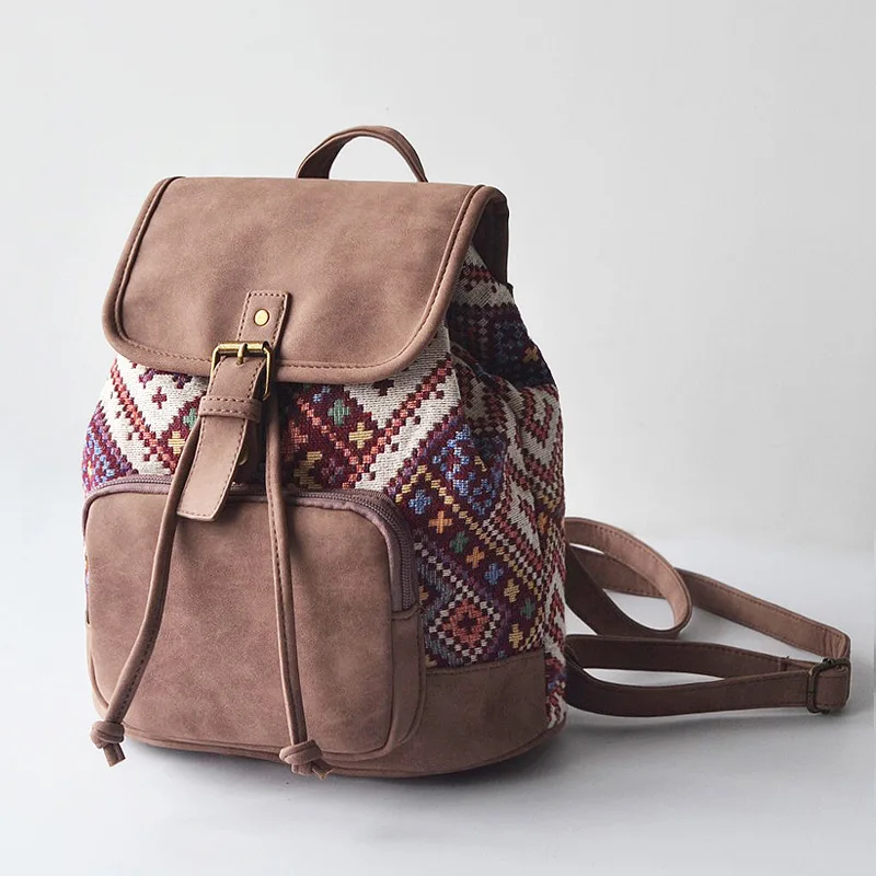 Национальный женский рюкзак, Mochila модный рюкзак для девочек, винтажный рюкзак через плечо, женская сумка, школьный рюкзак для женщин - Цвет: Фиолетовый