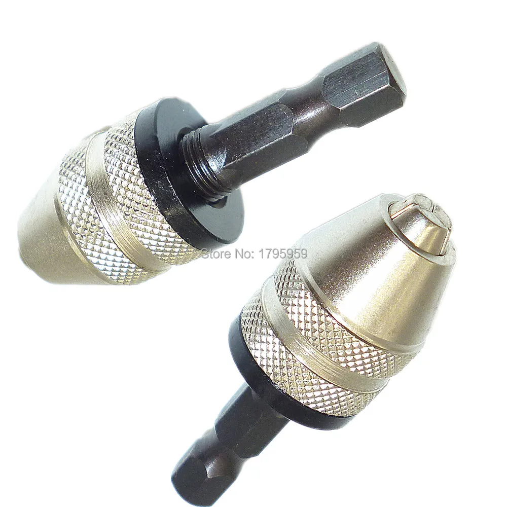 

2pcs Keyless Drill Bit Chuck Quick Change Adapter Converter 1/4 Inch Hex Shank Clamping Range 0.3-3mm Mini Electric Drill Clamp
