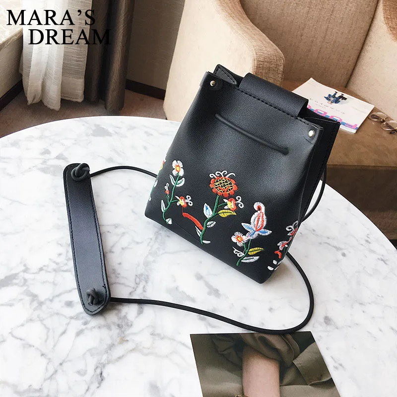 مارا حلم 2018 الصيف التطريز بو الجلود النساء حقيبة ساع صغيرة المرأة حقيبة الإناث الكتف Crossbody حقيبة الزهور رفرف