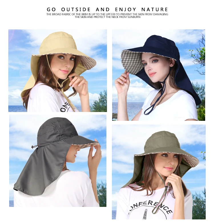 Outfly широкие карнизы солнцезащитная Кепка с утепленной шеей, гвардии Ladies'Summer ультрафиолетового UPF50+ Шапки для Для женщин