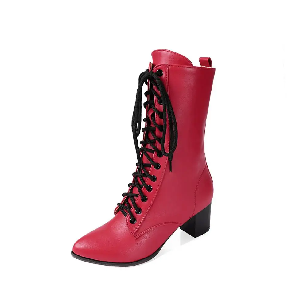 XJRHXJR/ г.; женские ботинки с ремешком и шнуровкой; новая классическая модная женская обувь на среднем каблуке со шнуровкой и круглым носком; цвет черный, красный, белый; большие размеры 32-43