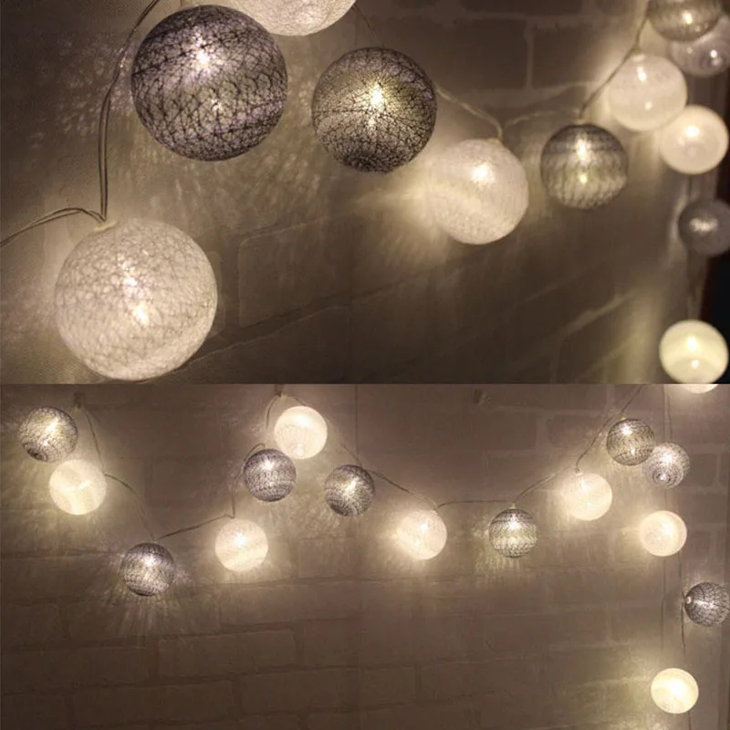 Mising 3 2 M 20 LED Серые Хлопковые шаровые гирлянды * AA батареи светодиодные уличные