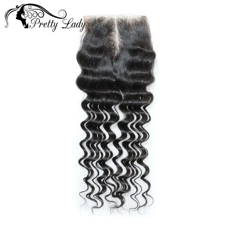 

Pretty Lady hair Free/Middle Part Lace Closure Deep Wave Brazilian Virgin Human Hair Extensions 4''X4'' Bleached knots top lace